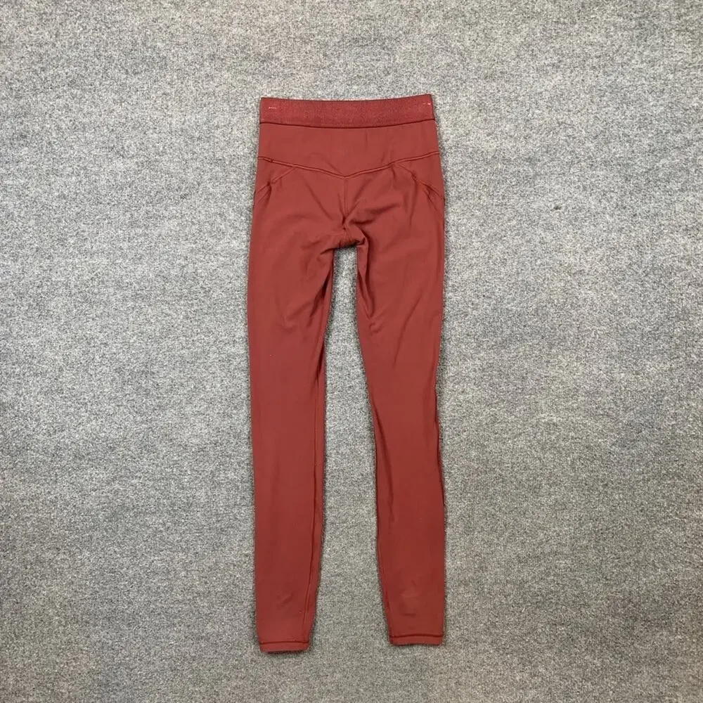 Athleta Tights Womens S Small Brick Red Aura Heel Stretch Mesh Panel Workout